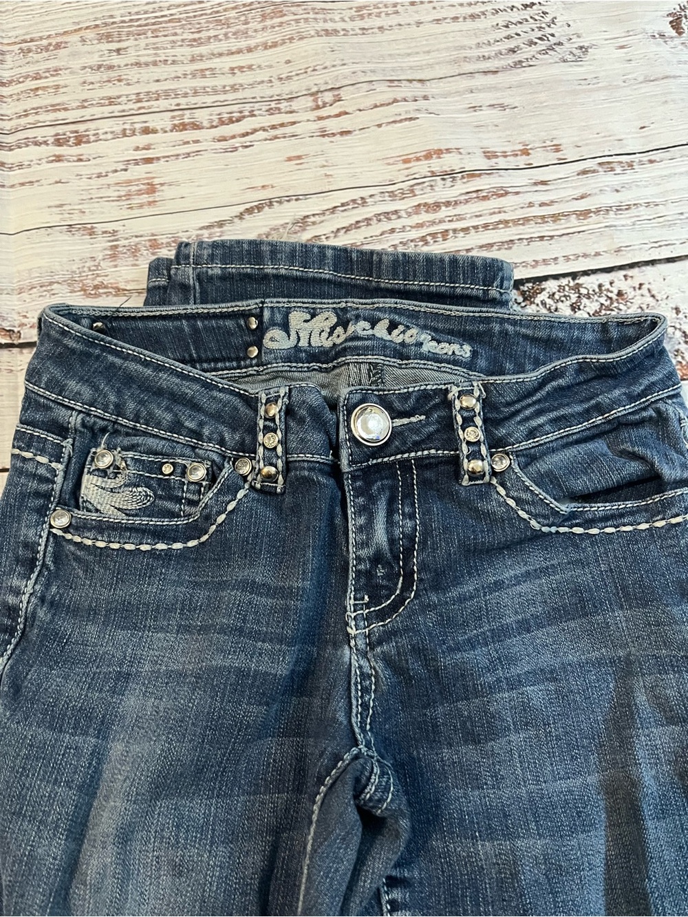 Miss Chic Jeans Dark Blue Embellished Low-Rise Jeans
